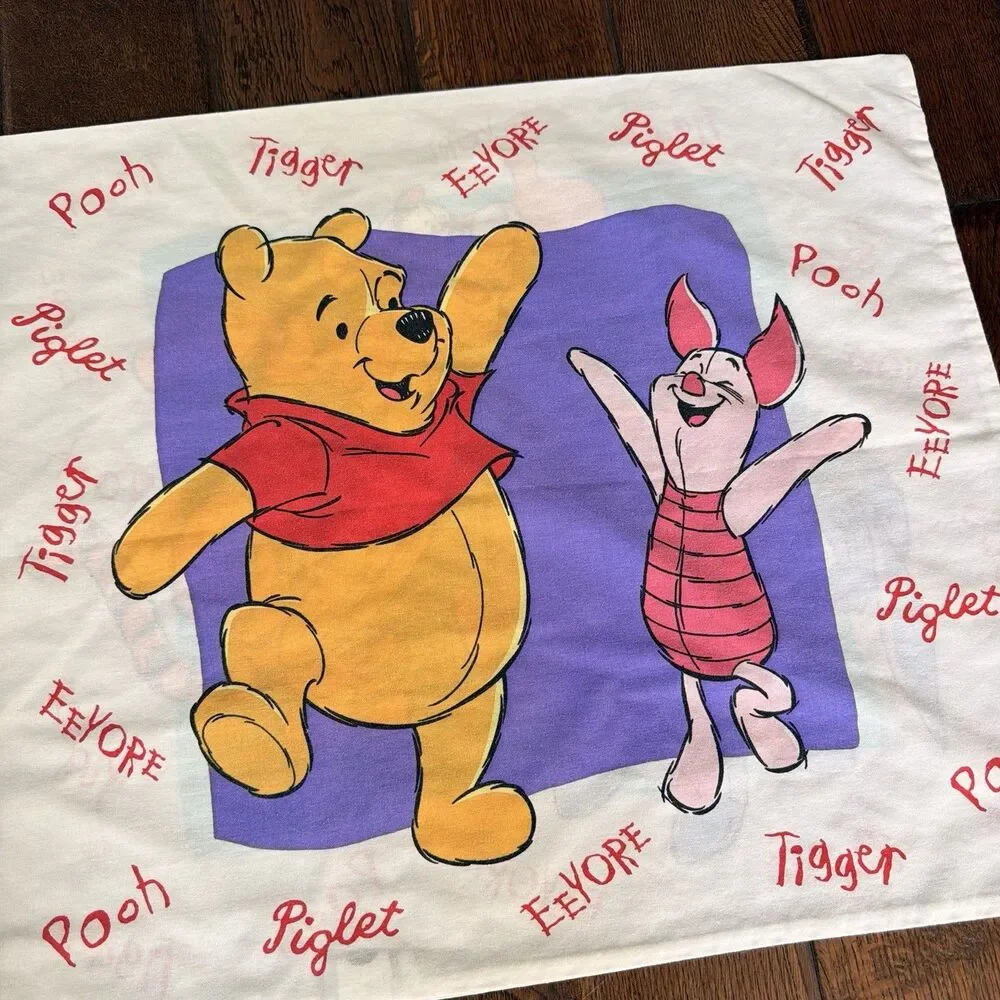 Vintage Winnie the Pooh Pillowcase Standard Sz Double Sided Piglet Tigger Eeyore